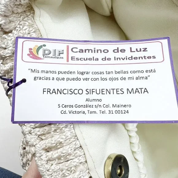 NEW Hand Woven Knit Macrame Large Bag Ivory Wood Handles Pockets Lined Magnetic - Picture 8 of 10